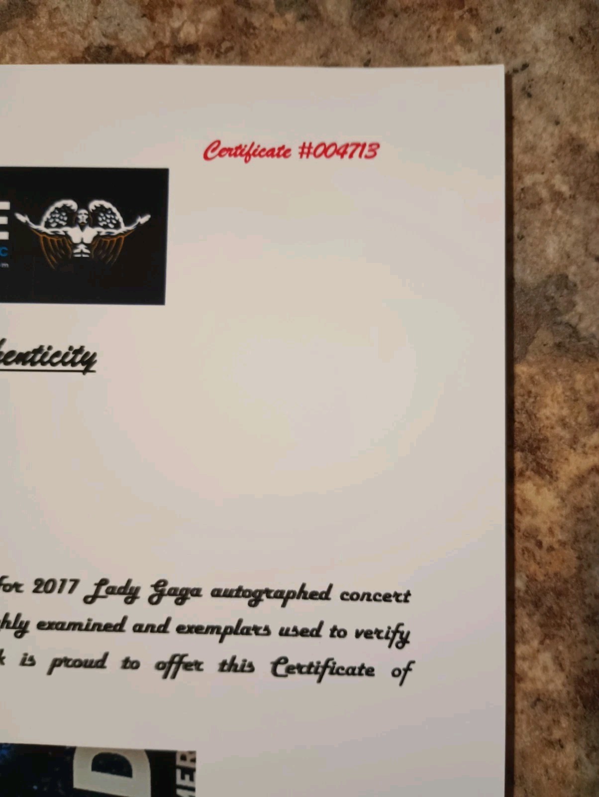 LADY GAGA SIGNED POSTER TICKET WINDOW PRINT COA INCLUDED OVERALL SIZE11X17in