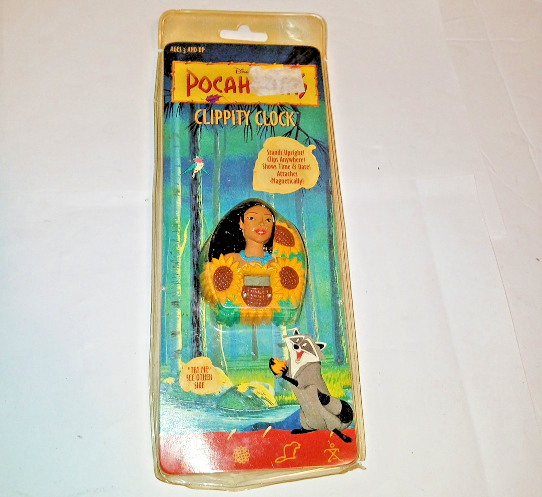 Vintage Disney Pocahontas Clippity Clip Clock Cartoon Magnetic New N.O.S. SEALED