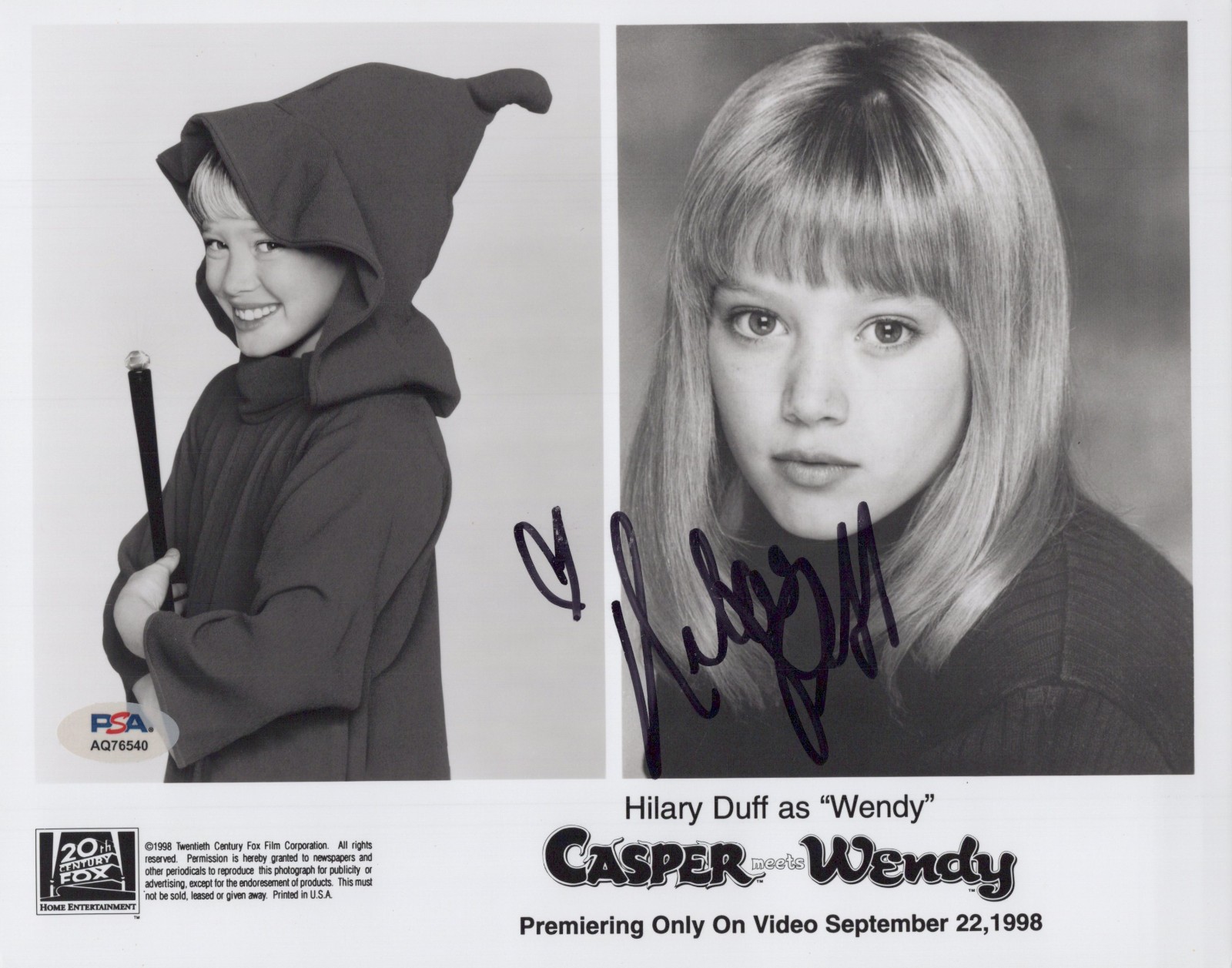 Hilary Duff (Casper) vintage signed 8×10 photo PSA/DNA