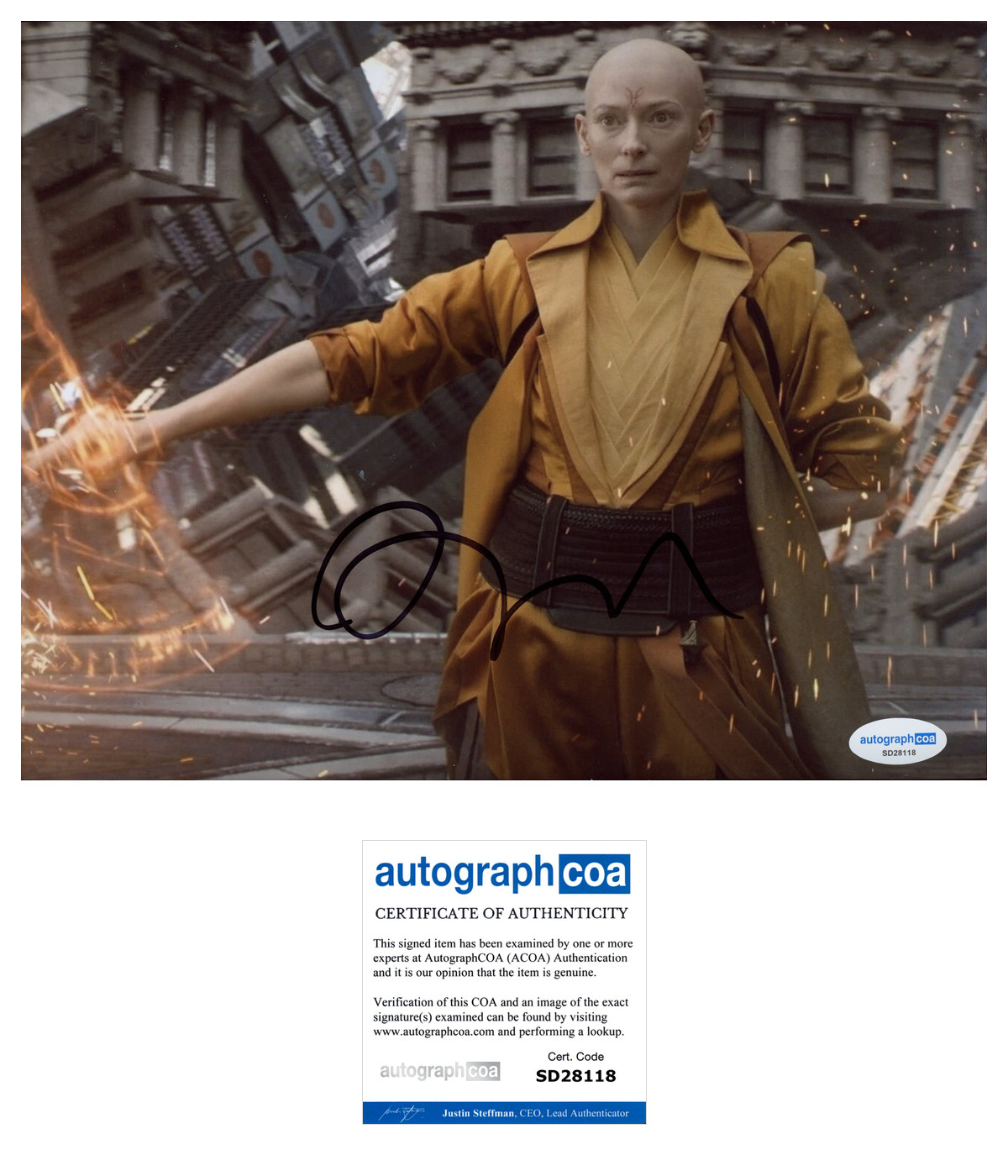 Tilda Swinton signed photo 8×10 ACOA autographed Dr Strange 2