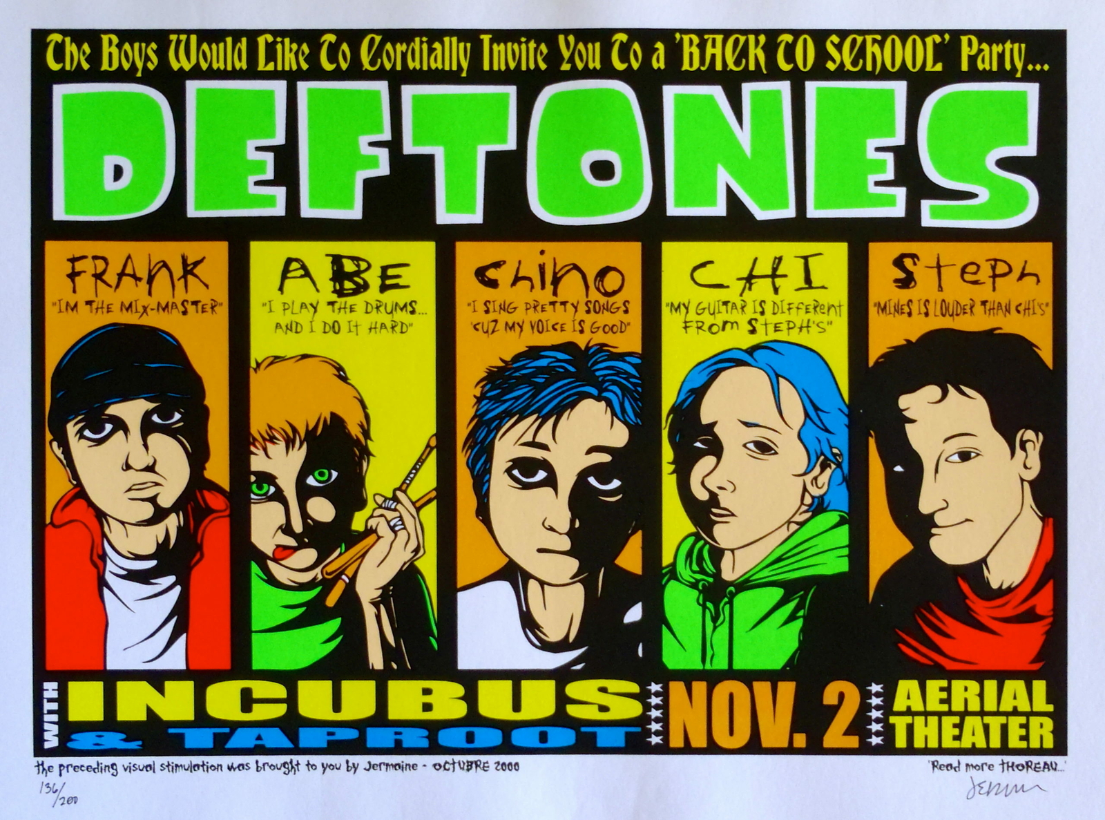 Deftones Concert Poster Houston 2000 Jermaine Rogers