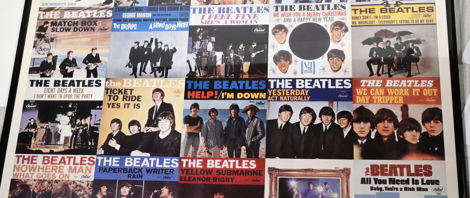 Vintage BEATLES POSTER featuring 35 Single (45s) Covers FRAMED OR UNFRAMED