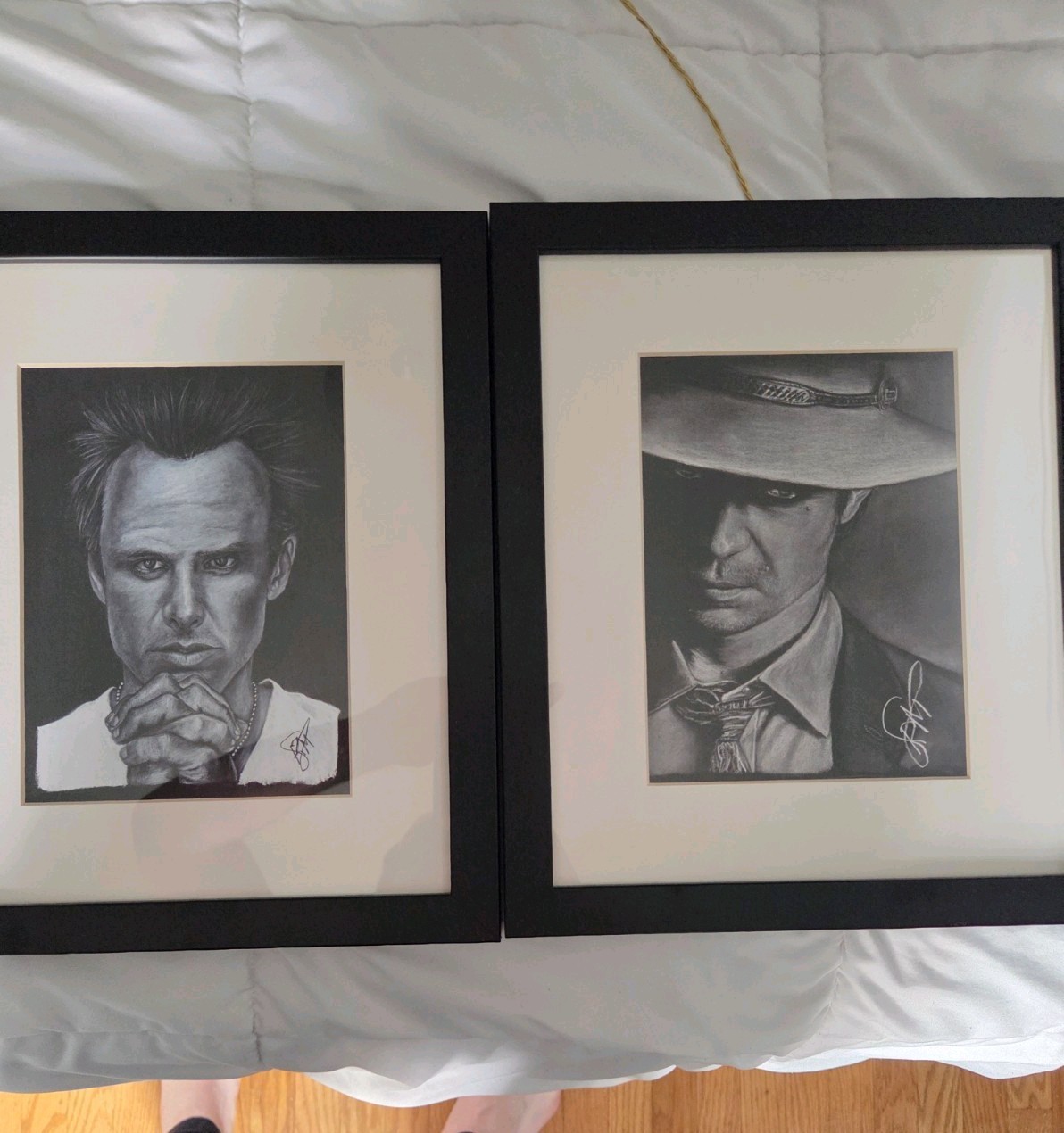 Framed Justified Sketches, Timothy Olyphant (Raylan) & Walton Goggins (Boyd)