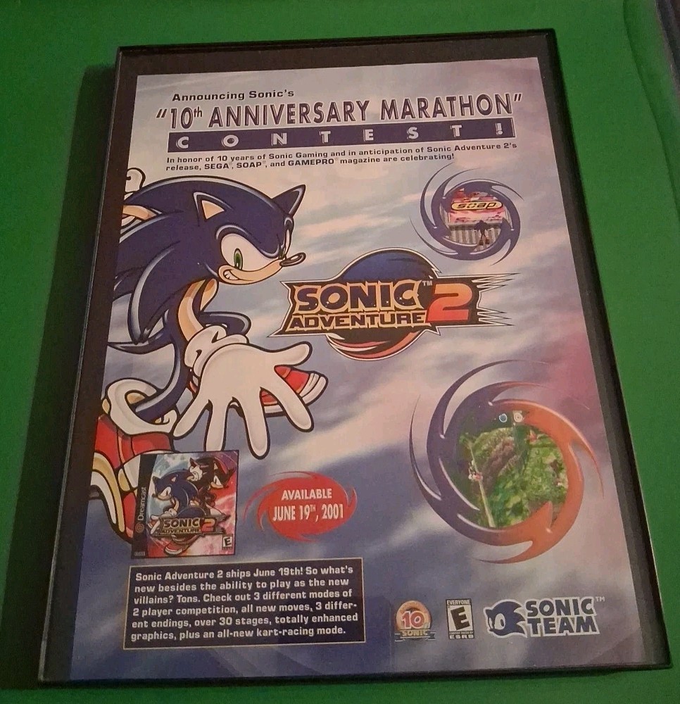 Sonic Adventure 2 10th Anniversary Marathon Contest Framed Print Ad 2001 8.5×11