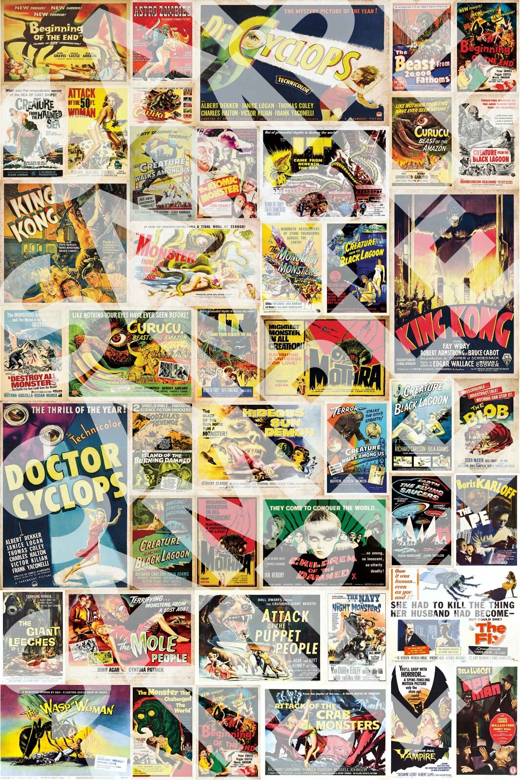 VINTAGE MONSTER MOVIE Poster – Old Retro Vintage Film Poster Art Collage Print