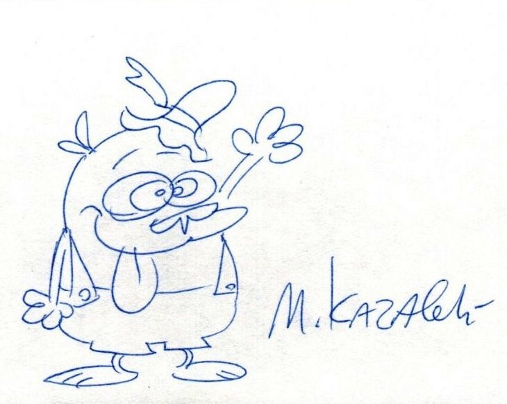 Very Rare MIKE KAZALEH Autograph Signed REN & STIMPY Cousin Sven Sketch Drawing
