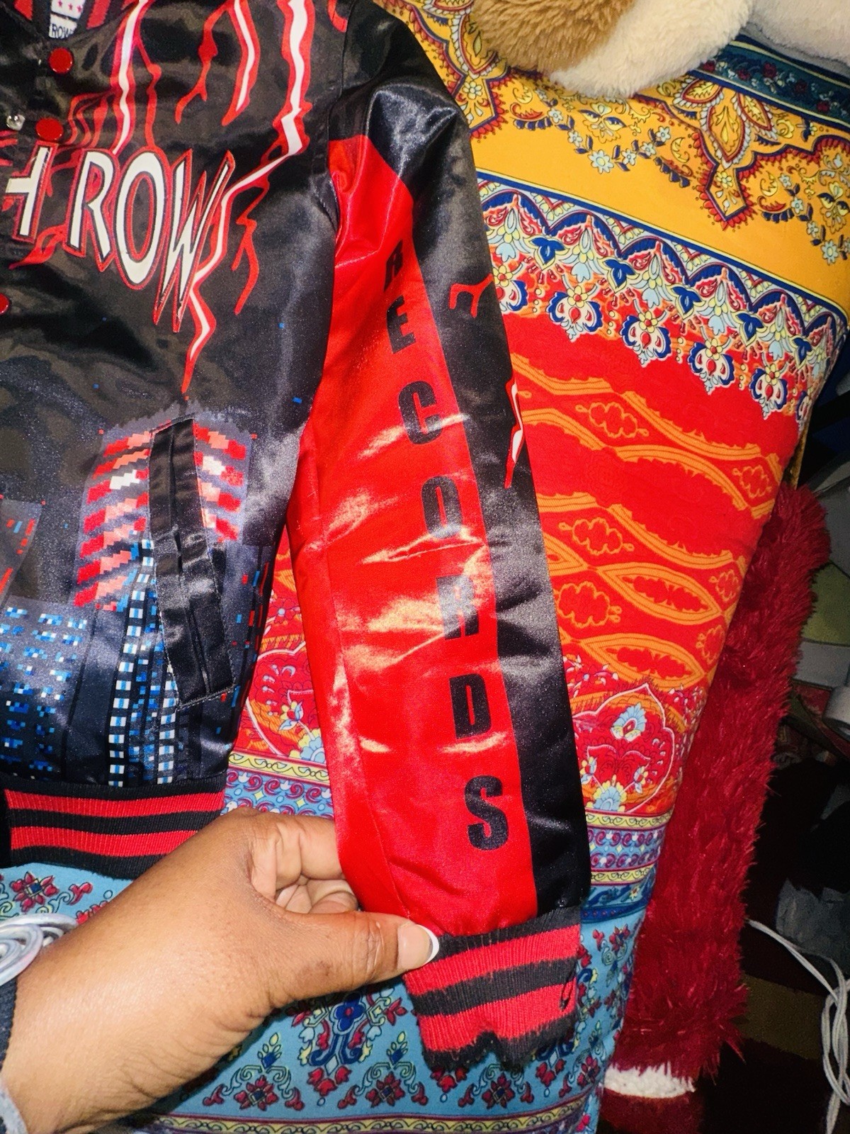 Headgear Classics Death Row Records Satin Jacket Black/Red Snap Front Size M