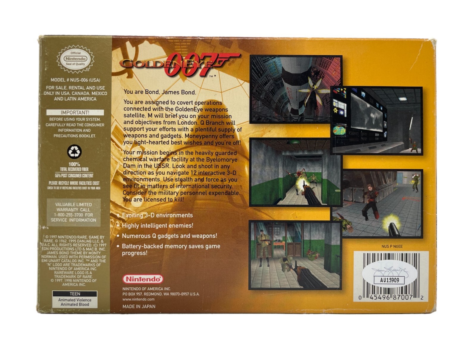 Grant Kirkhope David Doak +1 Signed GoldenEye 007 Autograph N64 Game CIB JSA COA