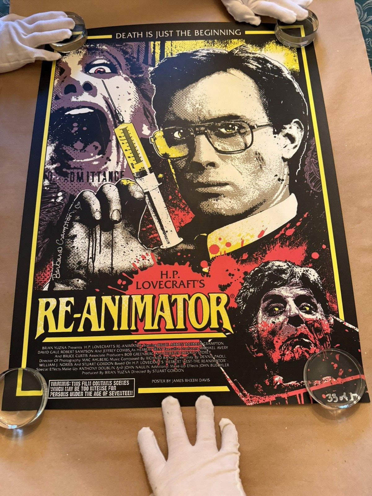 Re-Animator art print by James Rheem Davis signed by Barbara Crampton LE 175 GID