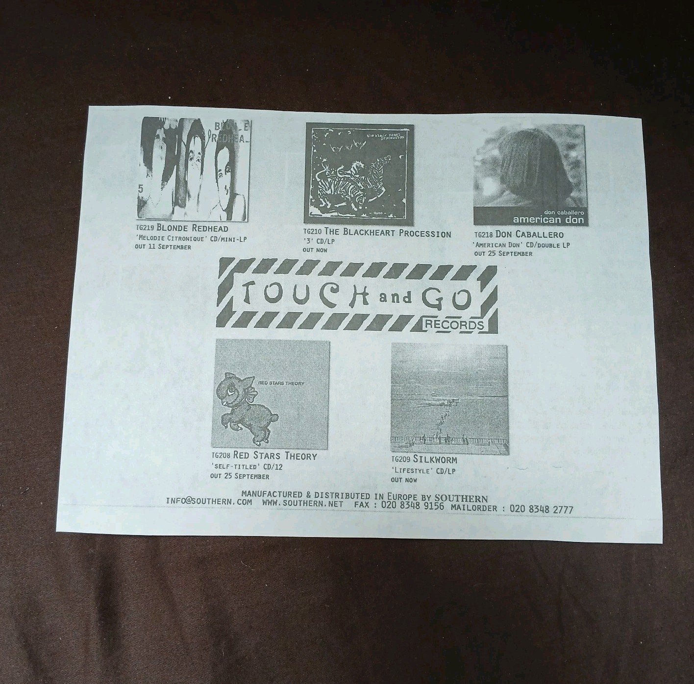 Touch And Go Records Punk Flyer Promo Ad Don Caballero Blonde Redhead 90s Noise