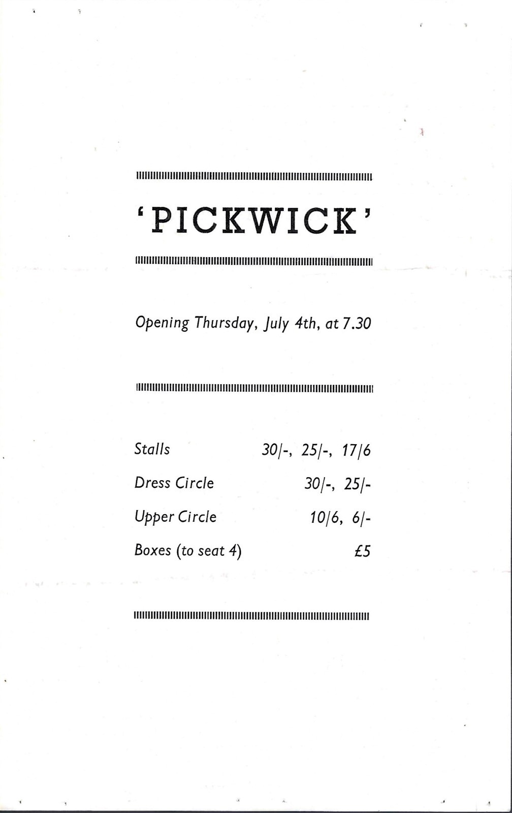 Pickwick Herald Flyer Ad, Harry Secombe, Jessie Evans, Teddy Green, London, 1963