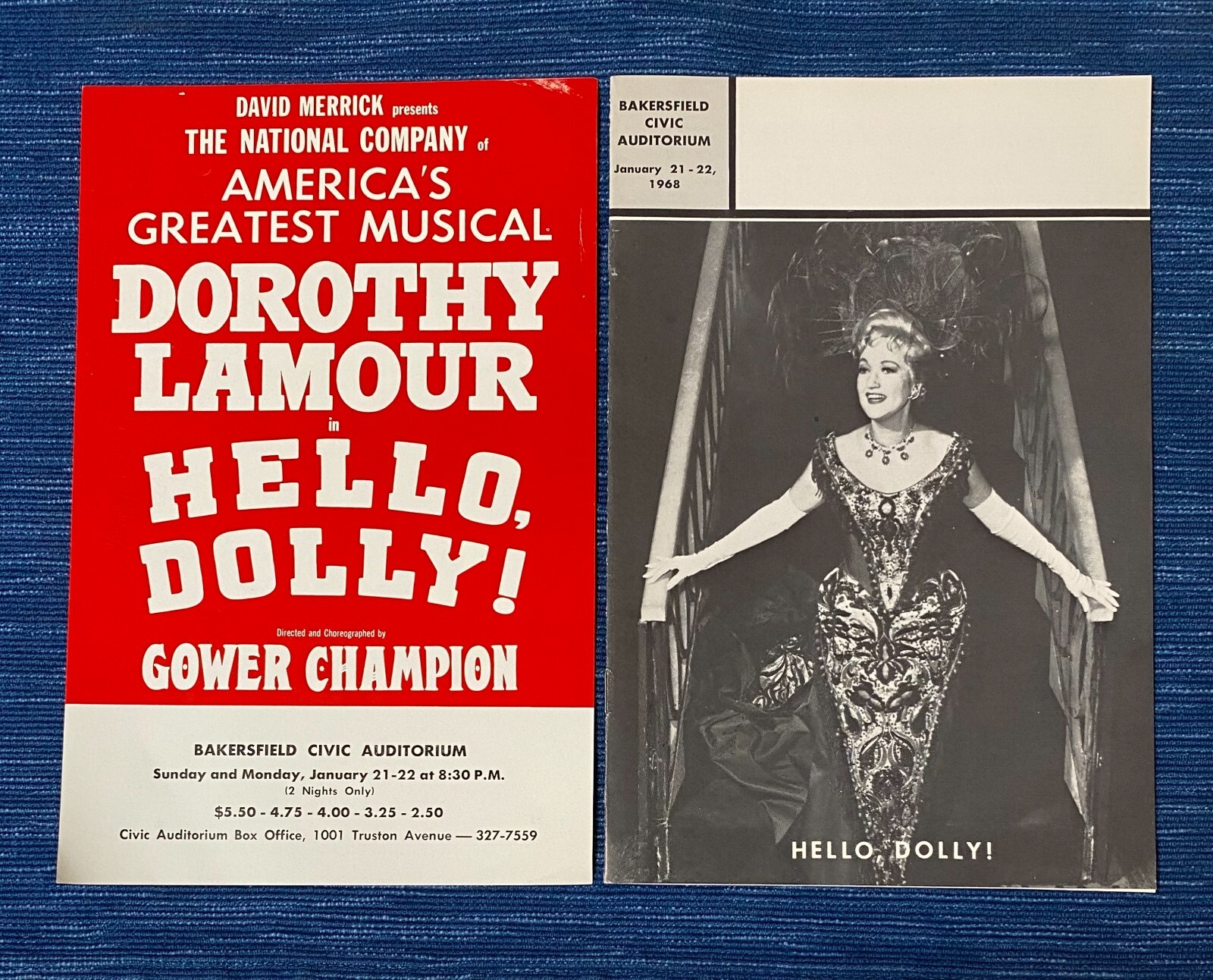 VTG Hello Dolly Playbill Musical Program Lot Bakersfield CA 1968 Dorthy Lamour A