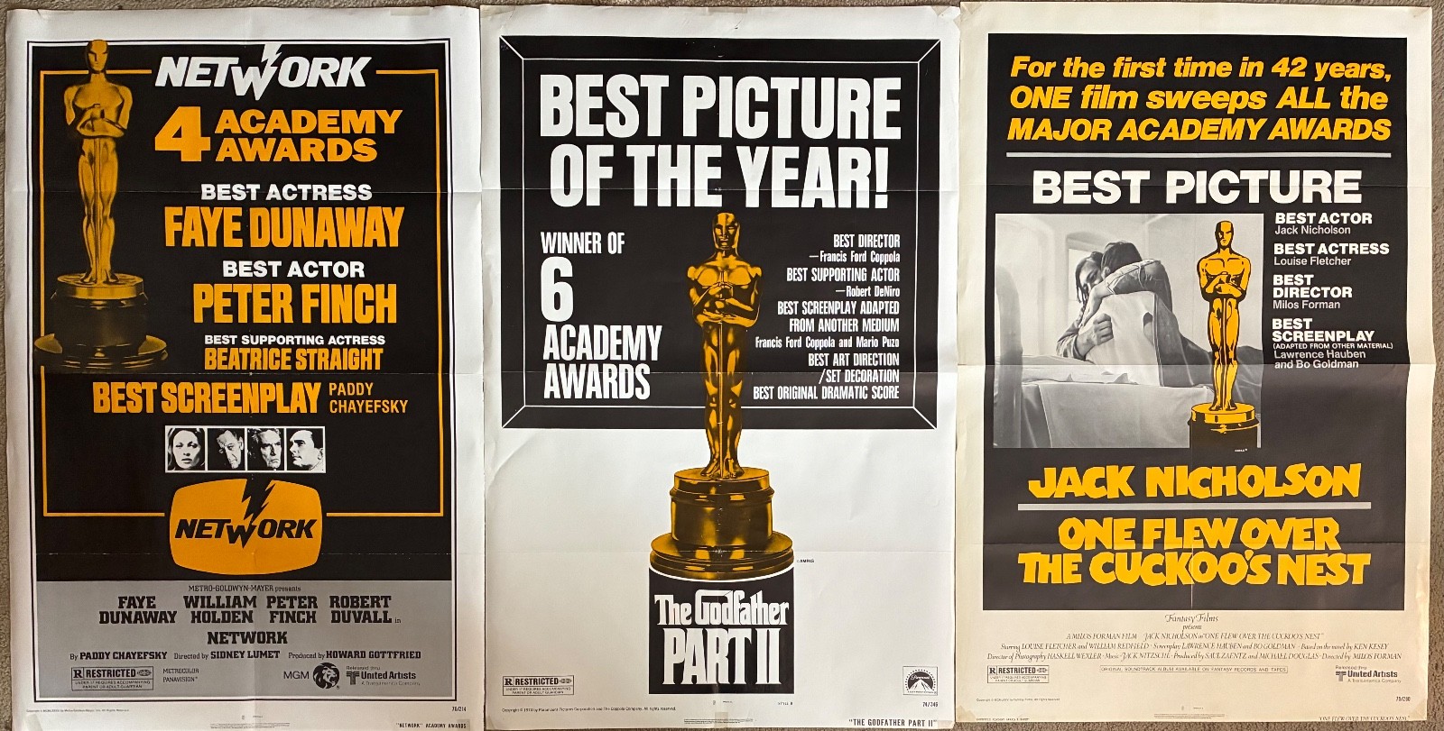 GODFATHER PART II, NETWORK, CUCKOO’S NEST: 3 Original “One-Sheet” Movie Posters
