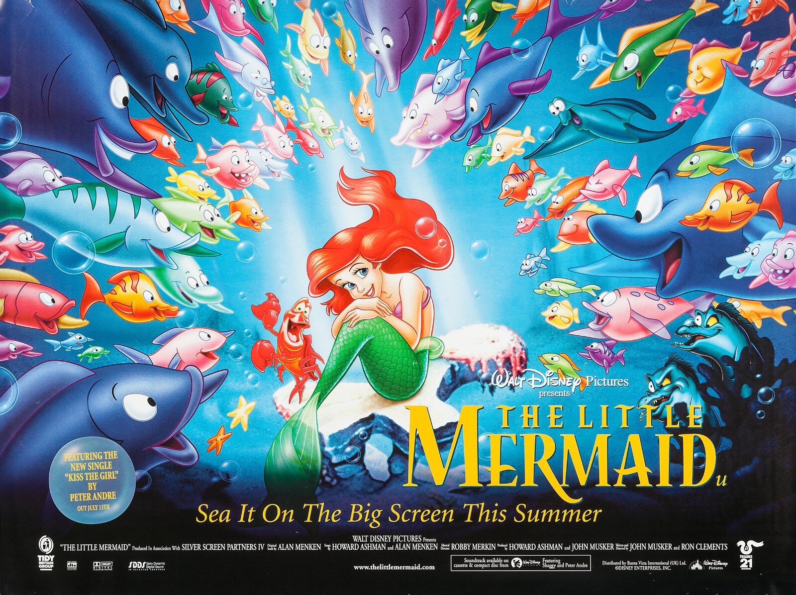 1989 Walt Disneys The Little Mermaid Movie Poster 11X17 Ariel Ursula Sebastian🍿
