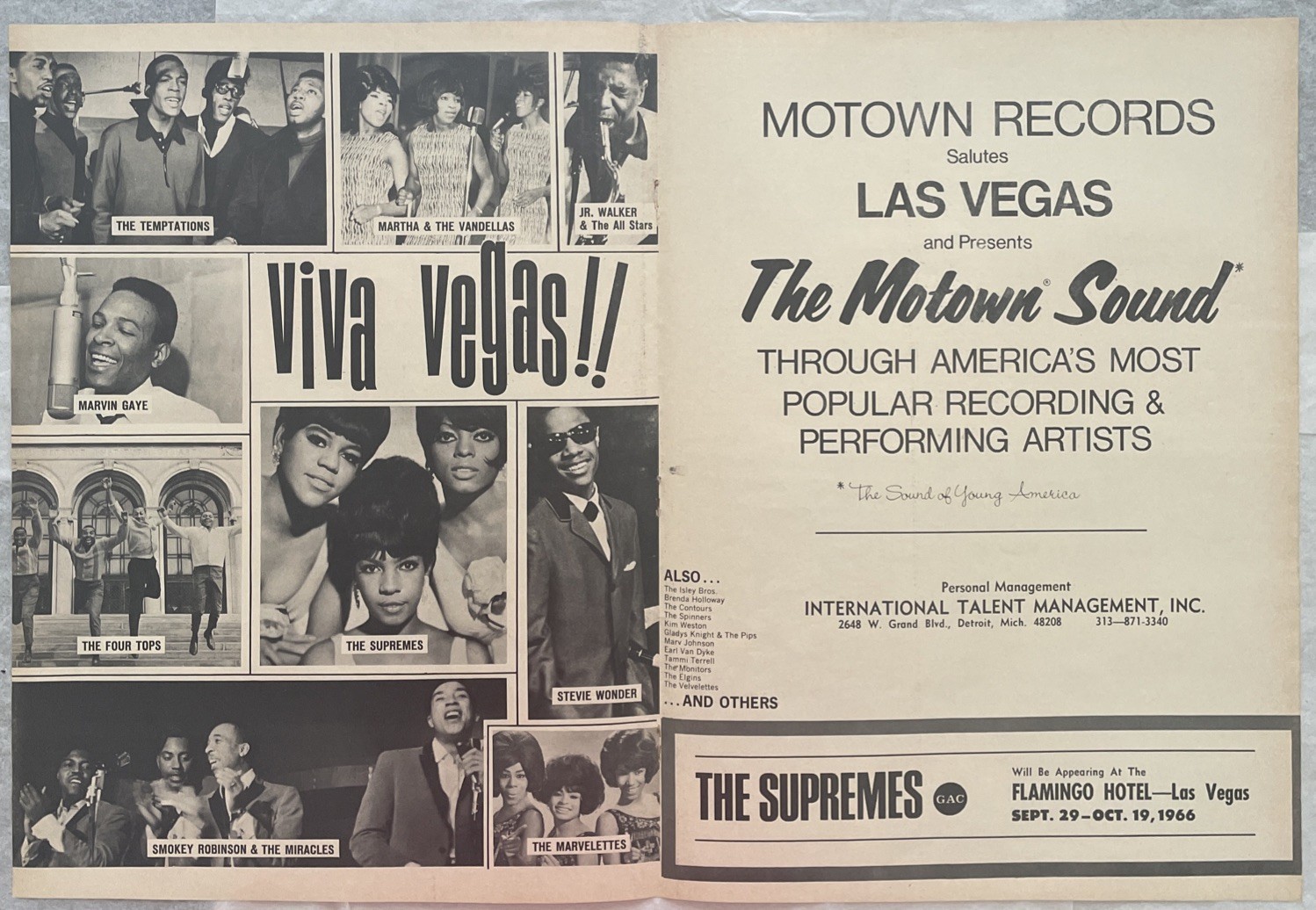 1966 THE SUPREMES Flamingo Hotel Las Vegas , Motown Records Presents, Concert Ad