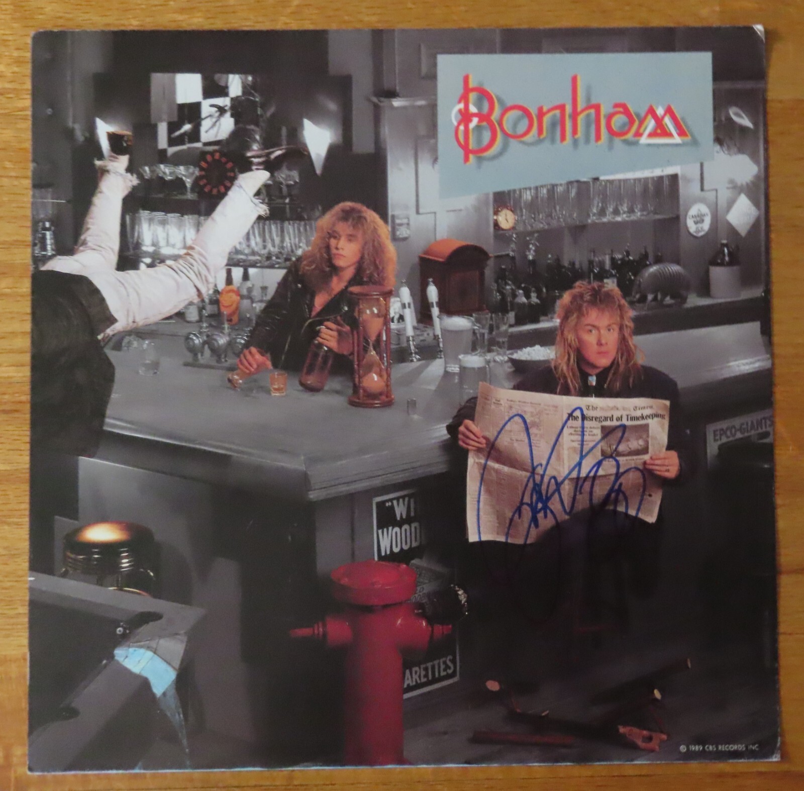 JASON BONHAM signed “The Disregard of Timekeeping” 1989 Record Flat 12″ by 12″