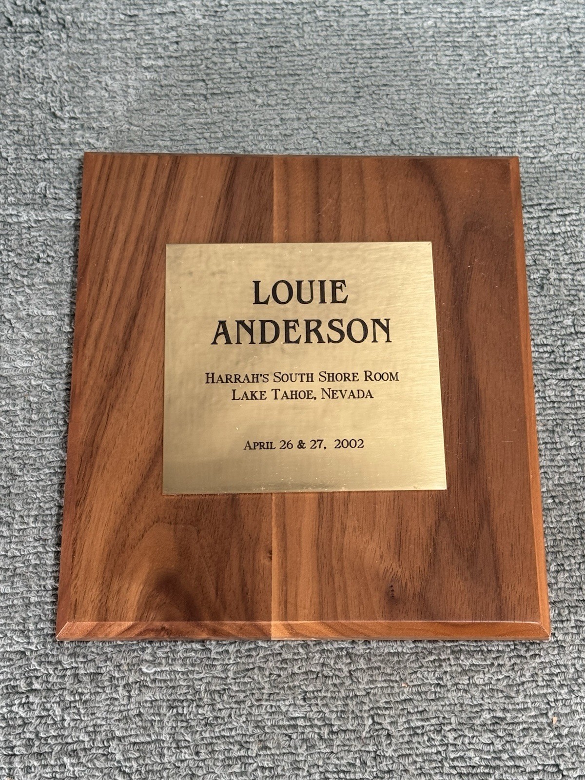 Louie Anderson Personally Owned Harrah’s South Shore Room Plaque 2002 Lake Tahoe