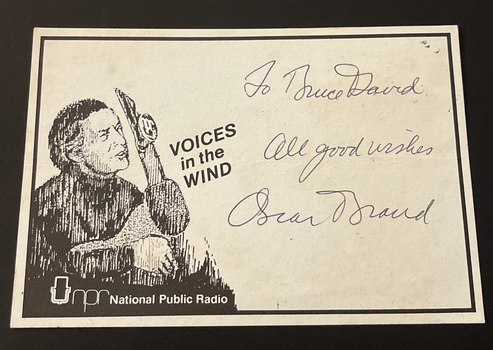 OSCAR BRAND: Hand Signed Celebrity Note & Sketch 4 x 6”/ KSK