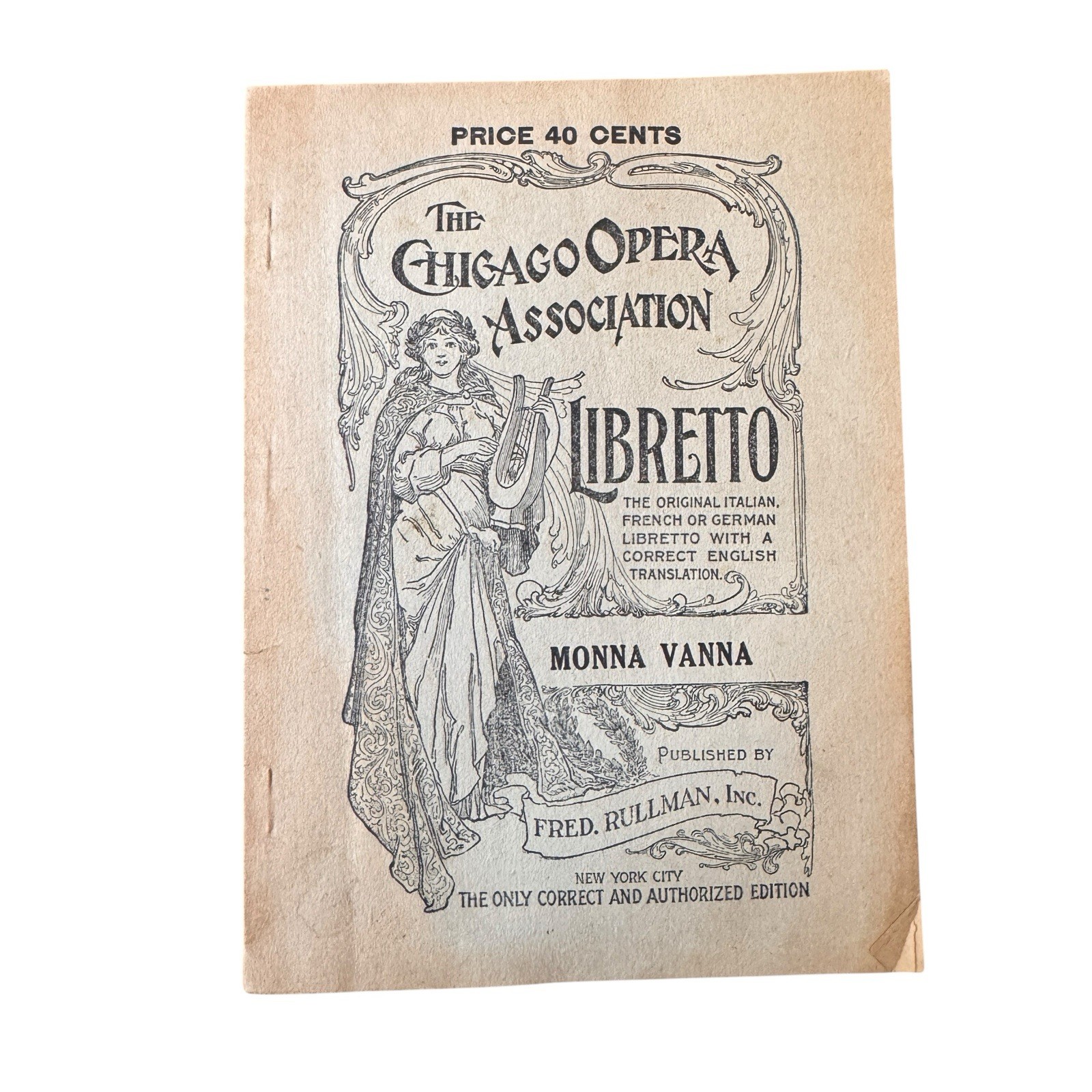 1908 Chicago Opera Association Libretto Monna Vanna Maurice Maeterlinck Book