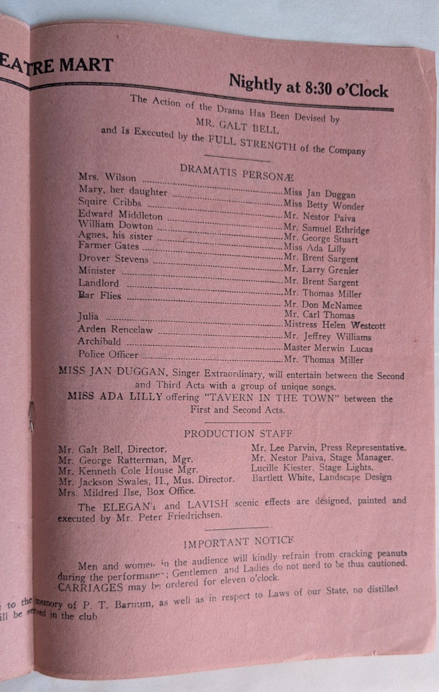 1930’s Program for ‘The Drunkard’ at ‘Theatre Mart’ Los Angeles-Temperance Play