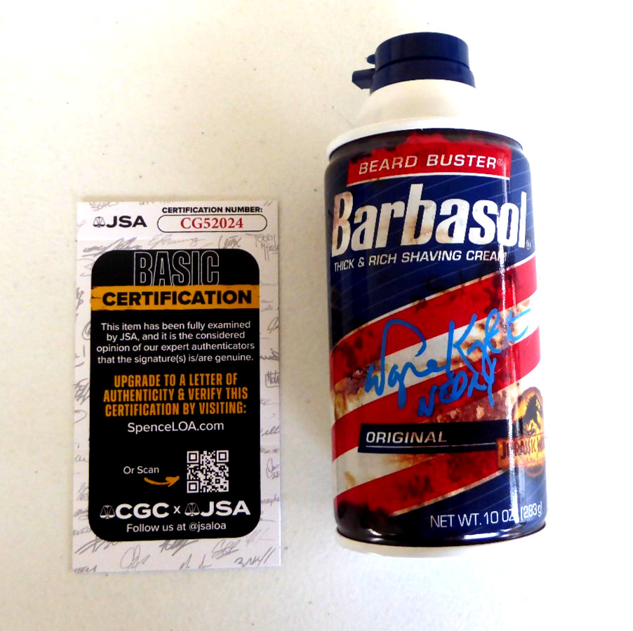 Wayne Knight Signed Jurassic Park Barbasol Can Autographed, Nedry, JSA COA
