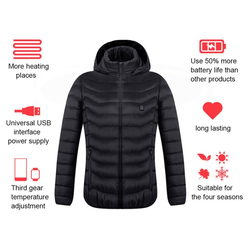 Winter Heated Jacket USB Electric Cotton Coat Zip-up Heater Thermal Clothing Hea