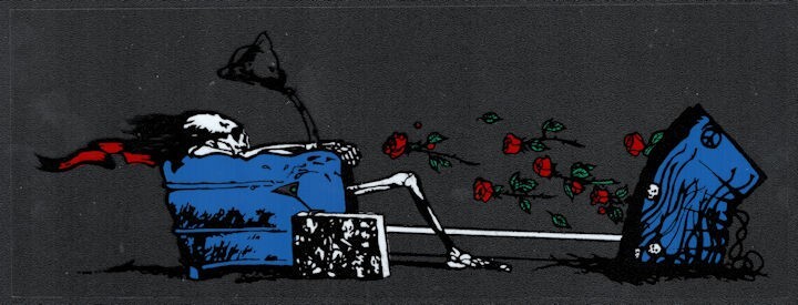 Vintage Grateful Dead Decal Skeleton Watching TV Television Car Window Sticker