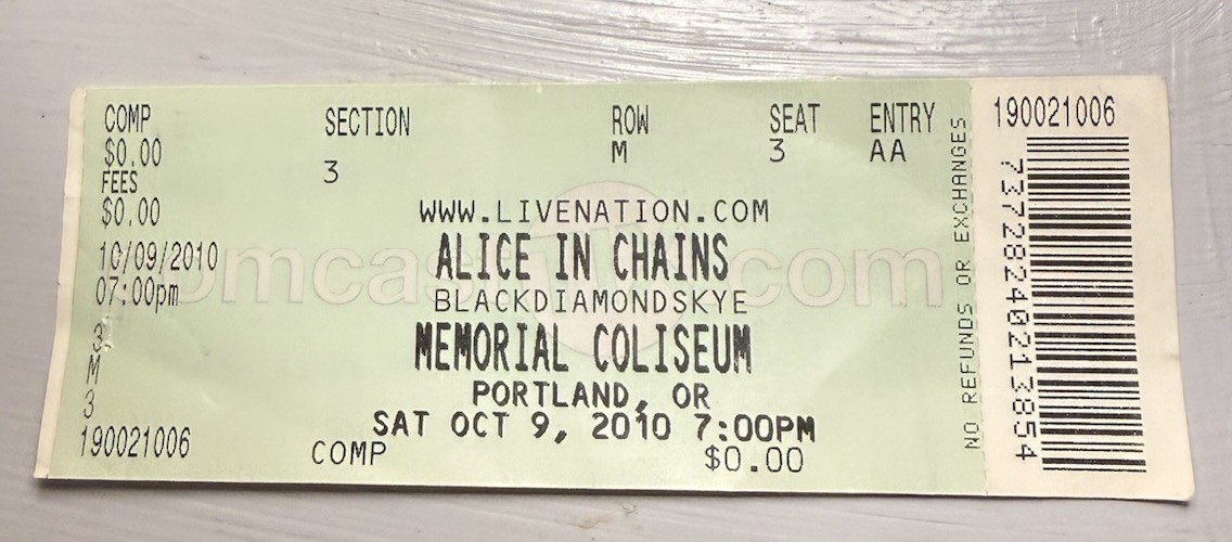 ALICE IN CHAINS/DEFTONES RARE CONCERT TICKET STUB PORTLAND, OR 10/09/2010