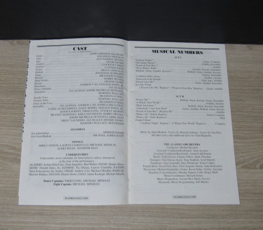 Showbill Aladdin Musical Program – Broadway 2014 – Signed