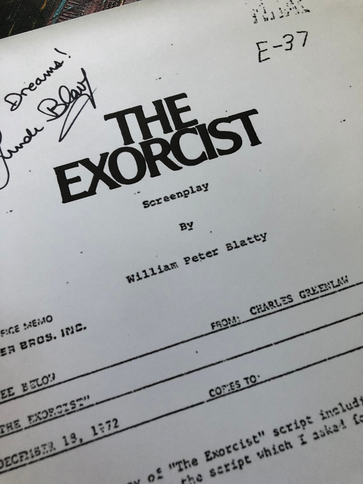 The Exorcist Original Movie Script With All 138 Pages, Linda Blai Autographed