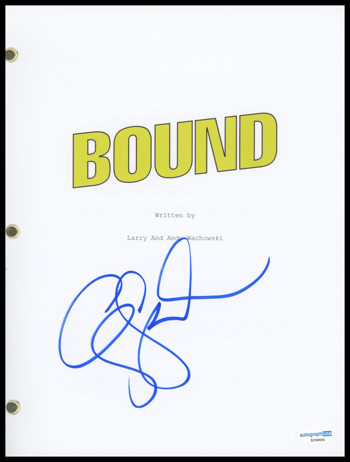 Gina Gershon “Bound” AUTOGRAPH Signed ‘Corky’ Complete Script Screenplay ACOA