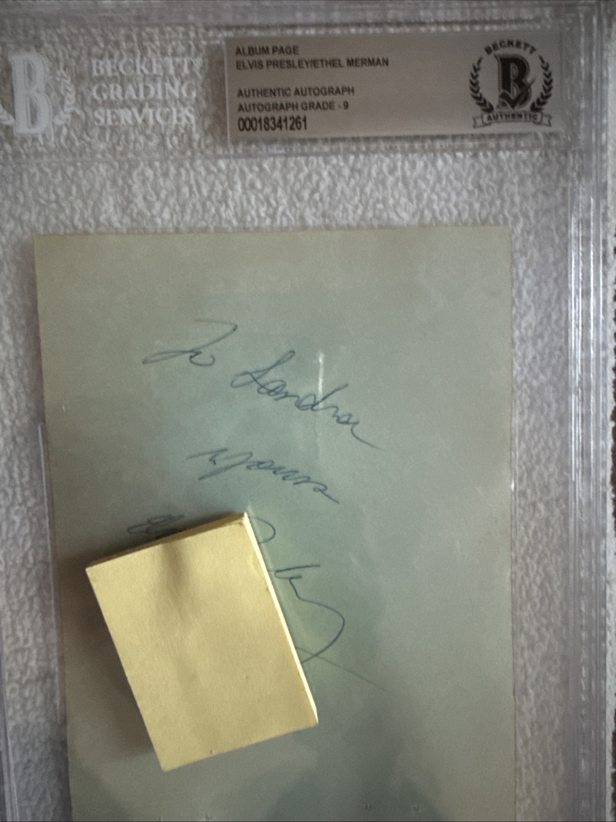 Elvis Presley Signed BAS Beckett SLAB Slabbed Graded 9 Ethel Merman