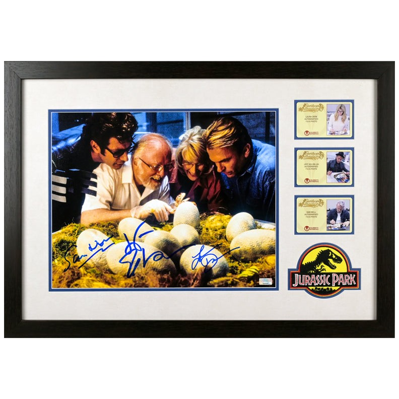Sam Neill Laura Dern Jeff Goldblum Autographed 1993 Jurassic Park 11×14 Display