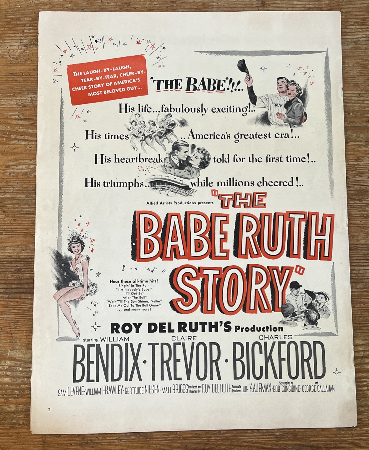 The Babe Ruth Story Vintage Magazine Movie Film Print Ad 14″ x 10.25” Baseball