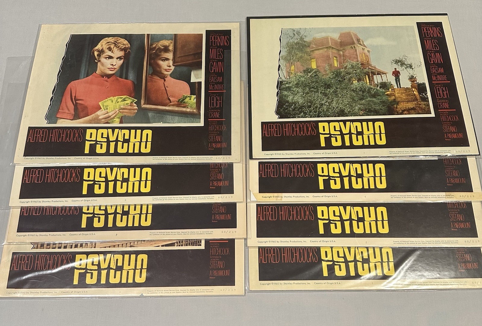 Psycho (1960) Original Lobby Card Set Of 8 Alfred Hitchcock G/VG Condition