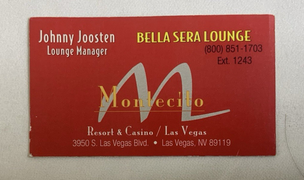 Las Vegas TV Show Screen used Johnny Joosten Lounge Business Card Movie Prop