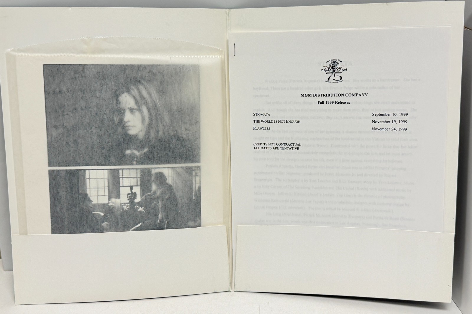 MGM 1999 Fall Preview Press Kit James Bond World Is Not Enough Stigmata Flawless