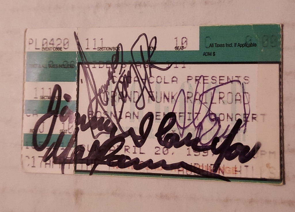 April 20, 1997 Grand Funk Railroad Ticket signed by band members