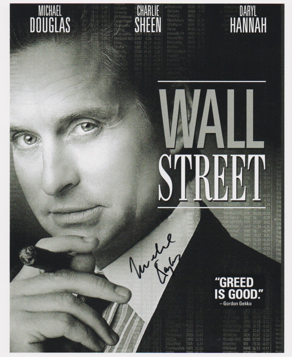 MICHAEL DOUGLAS signed WALL STREET 8×10 w/ coa GORDON GEKKO GREED IS GOOD poster