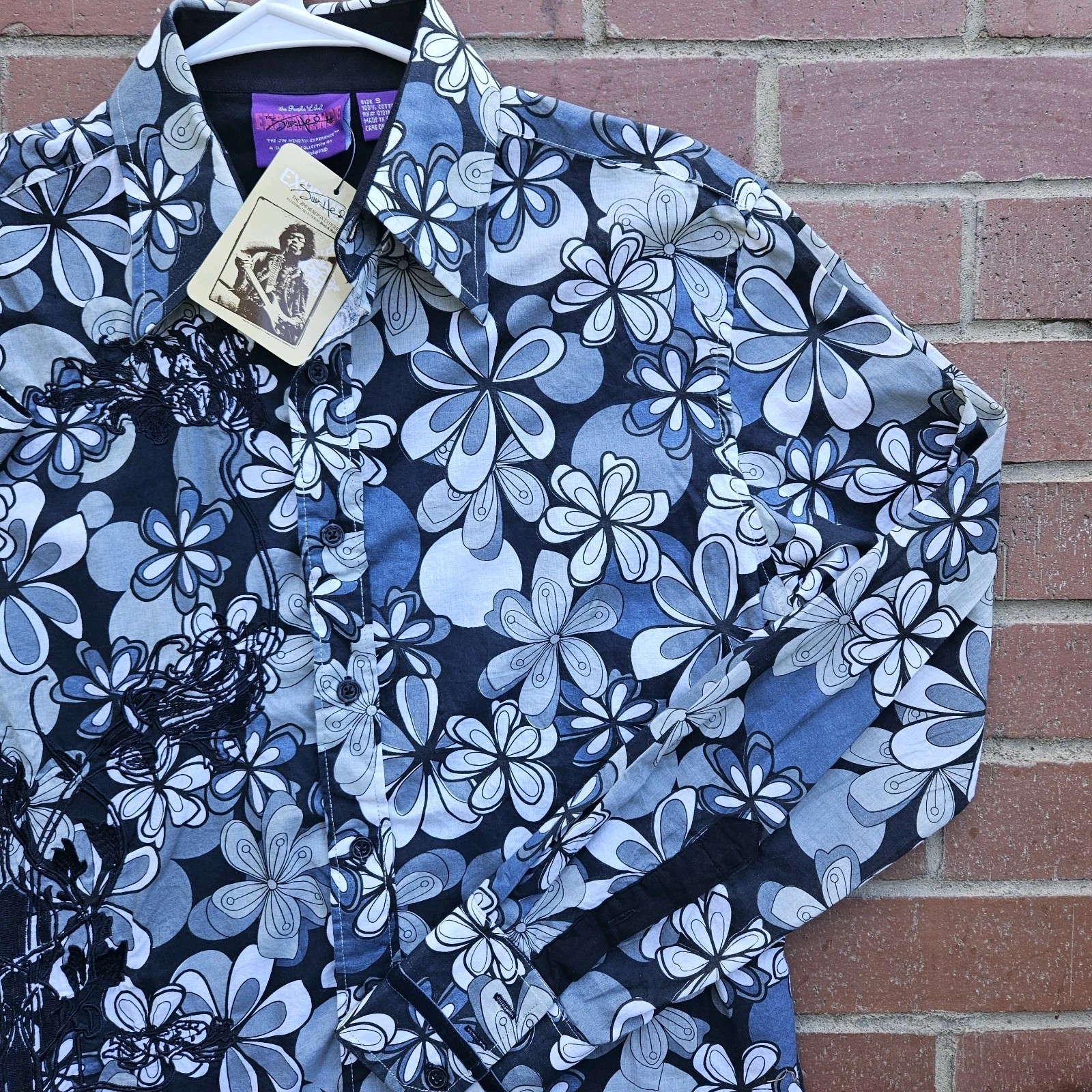 NWT Jimi Hendrix Experience Purple Label Mens Small Floral Embroidered Button Up