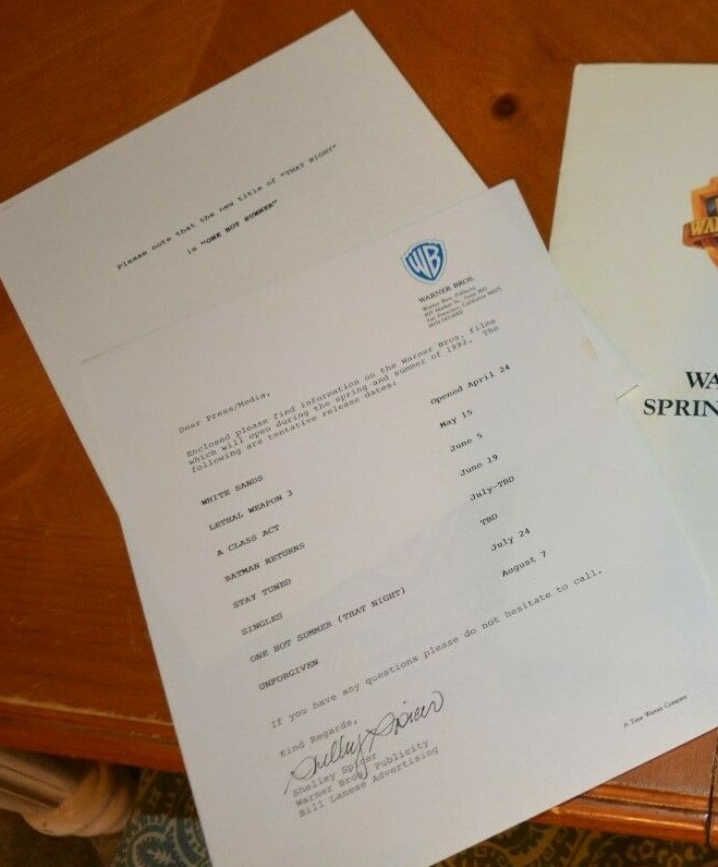 PRESS KIT WARNER BROS,’ SPRING AND SUMMER 1992 MEDIA INFORMATION NO PICTURES