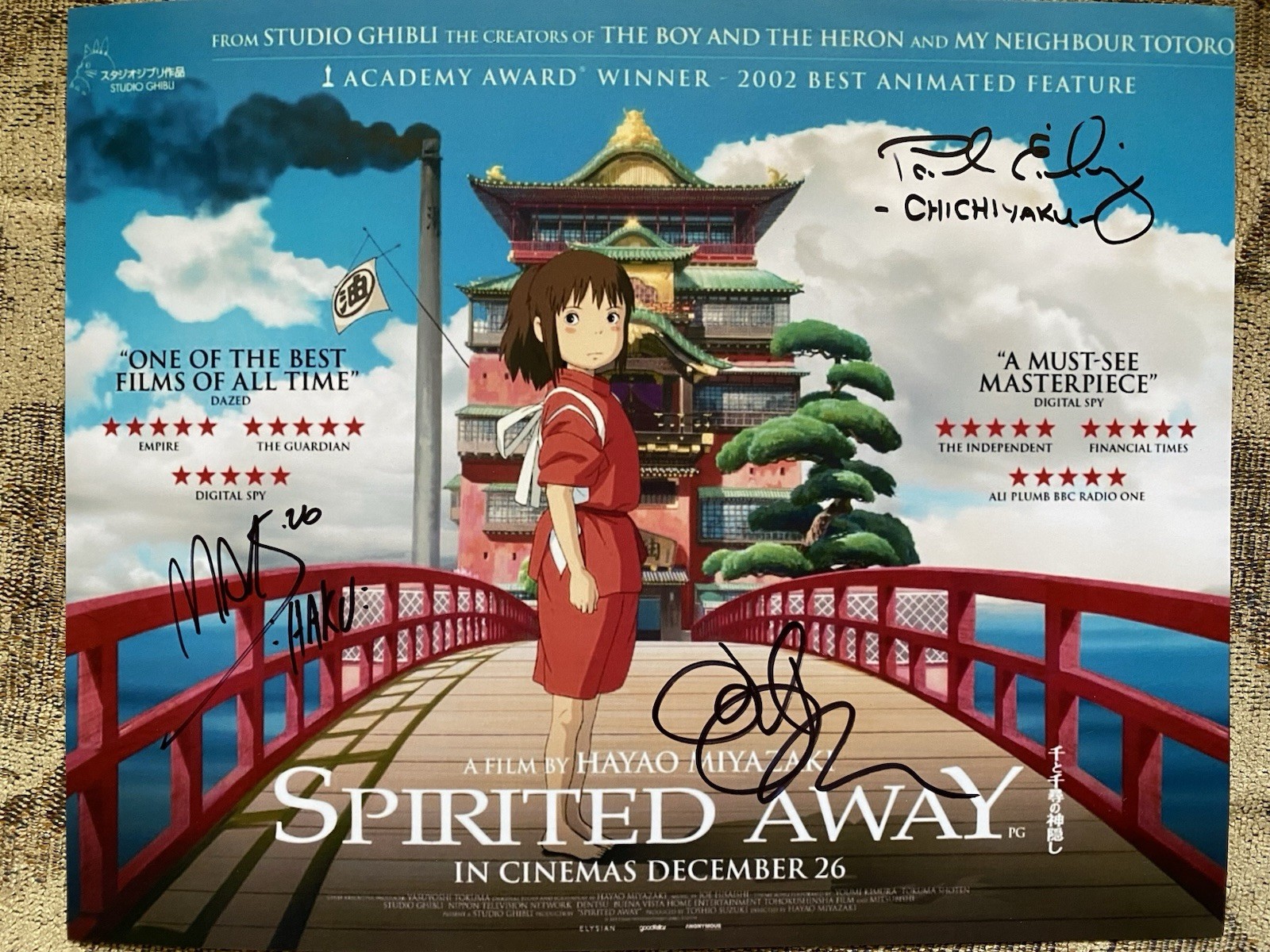 Spirited Away Signed By 3 Actors 8×10 Photo Anime Studio Ghibli Autograph Haku