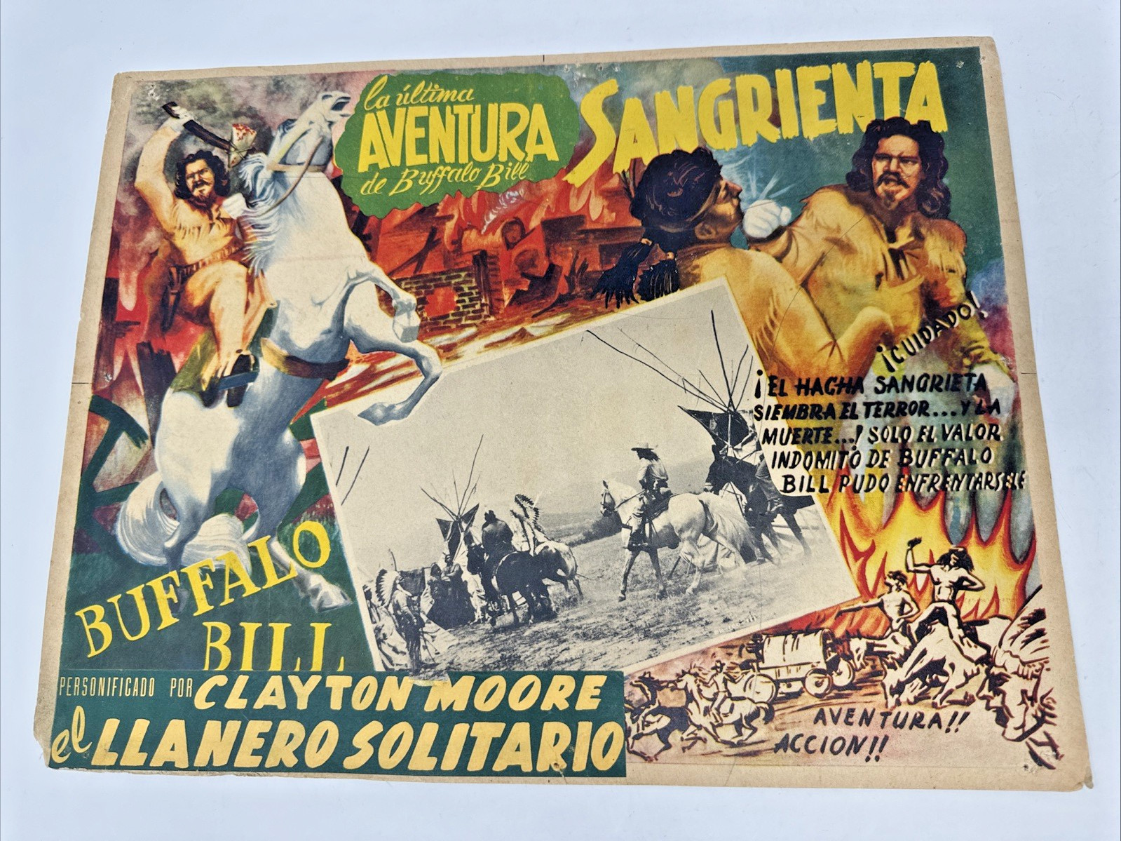 Buffalo Bill Last Adventure Clayton Moore Mexico Lobby Card Spanish Vintage Rare