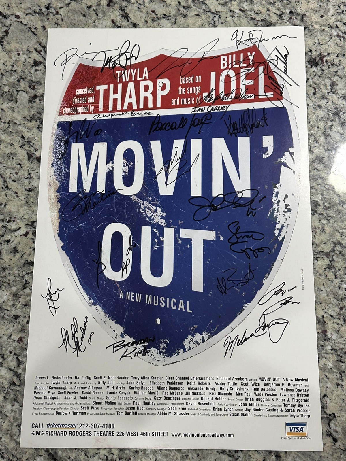 Movin’ Out Window Card Signed Poster 14″ x 22″ Broadway Cast 2003 era