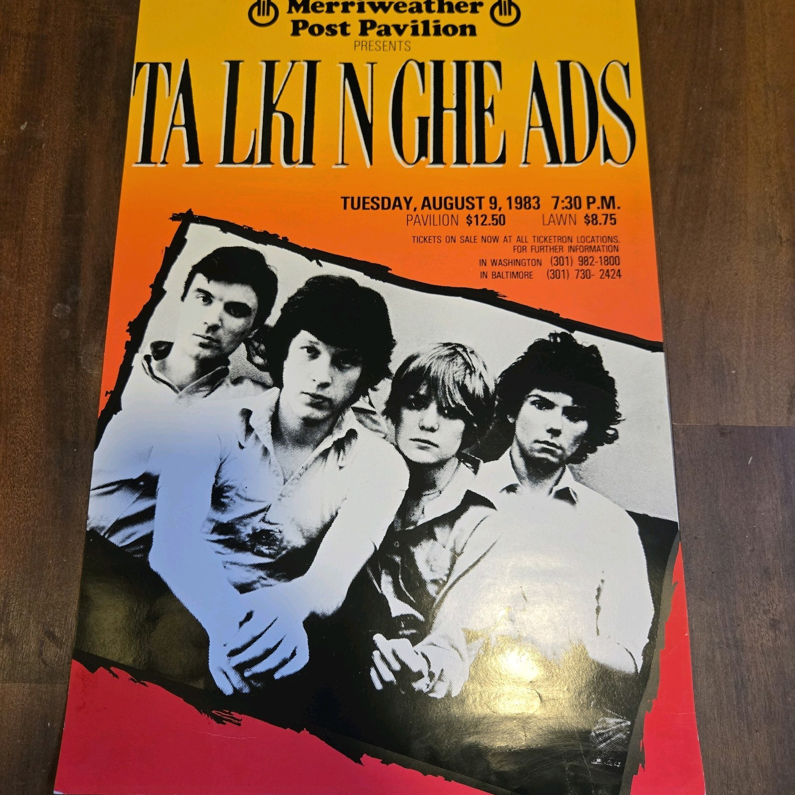 TALKING HEAD Merriwether Pavillion Oroginal Tour Poster