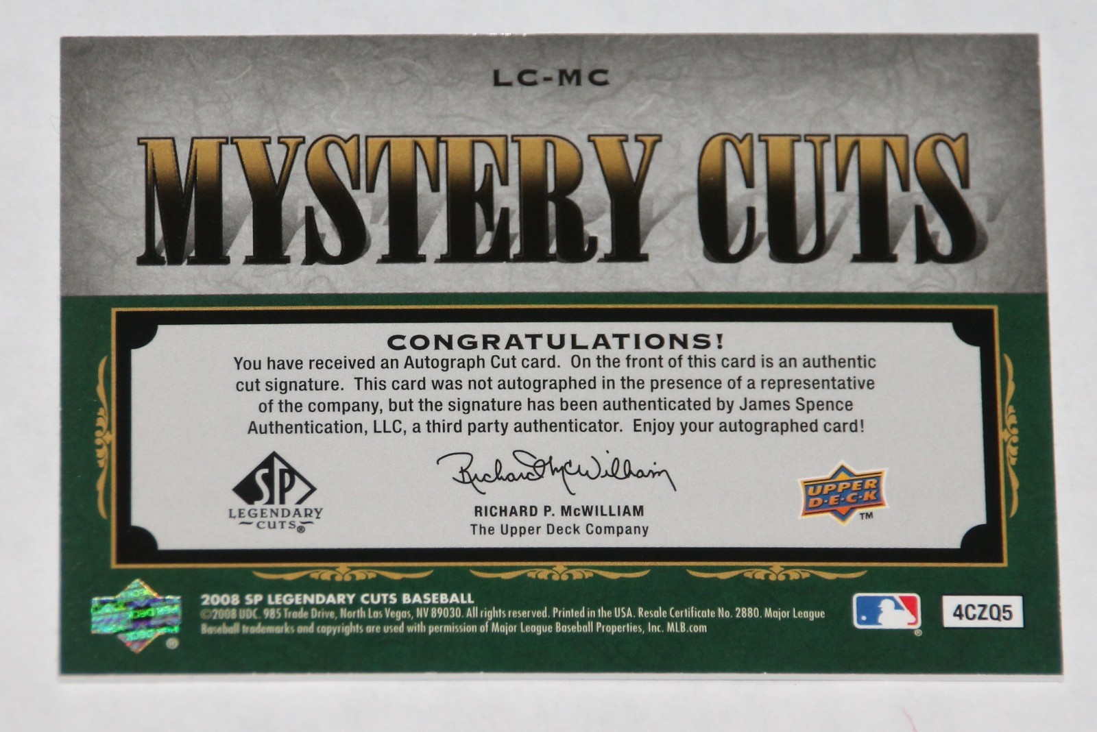 SIGNED 2008 UPPER DECK SP LEGENDARY MYSTERY CUTS ACTOR TOM DRAKE #d 1/1 AUTO JSA
