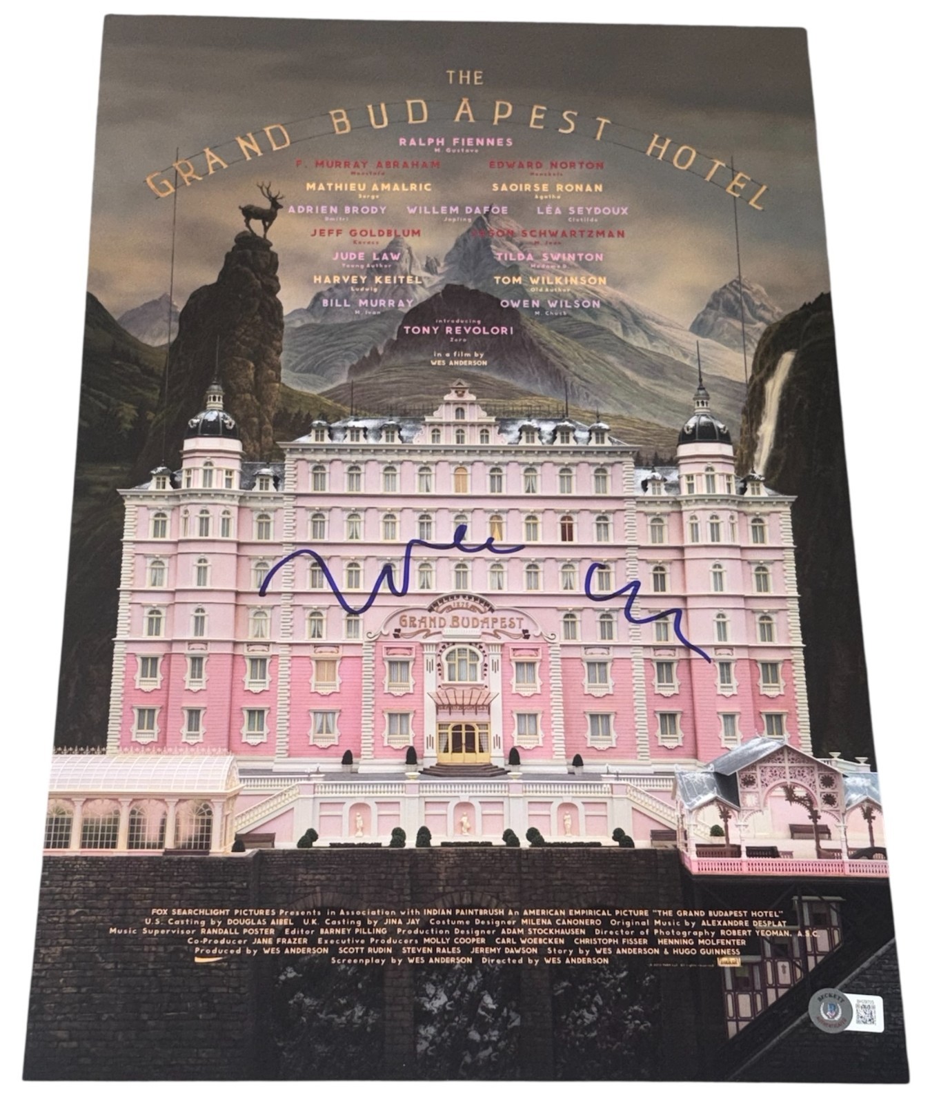 Wes Anderson Signed Autograph The Grand Budapest Hotel 12×18 Poster Beckett BAS