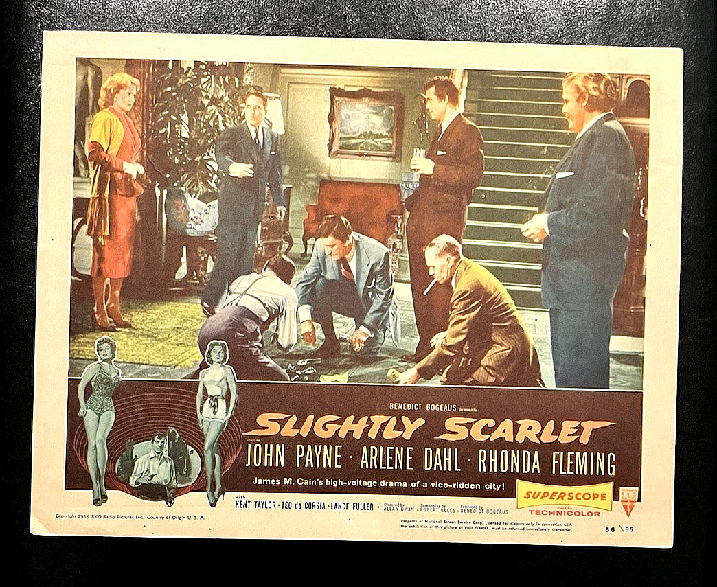 (2) SLIGHTLY SCARLET 1956 ORIGINAL NOIR LOBBY CARDS 1,8 -JOHN PAYNE, ARLENE DAHL