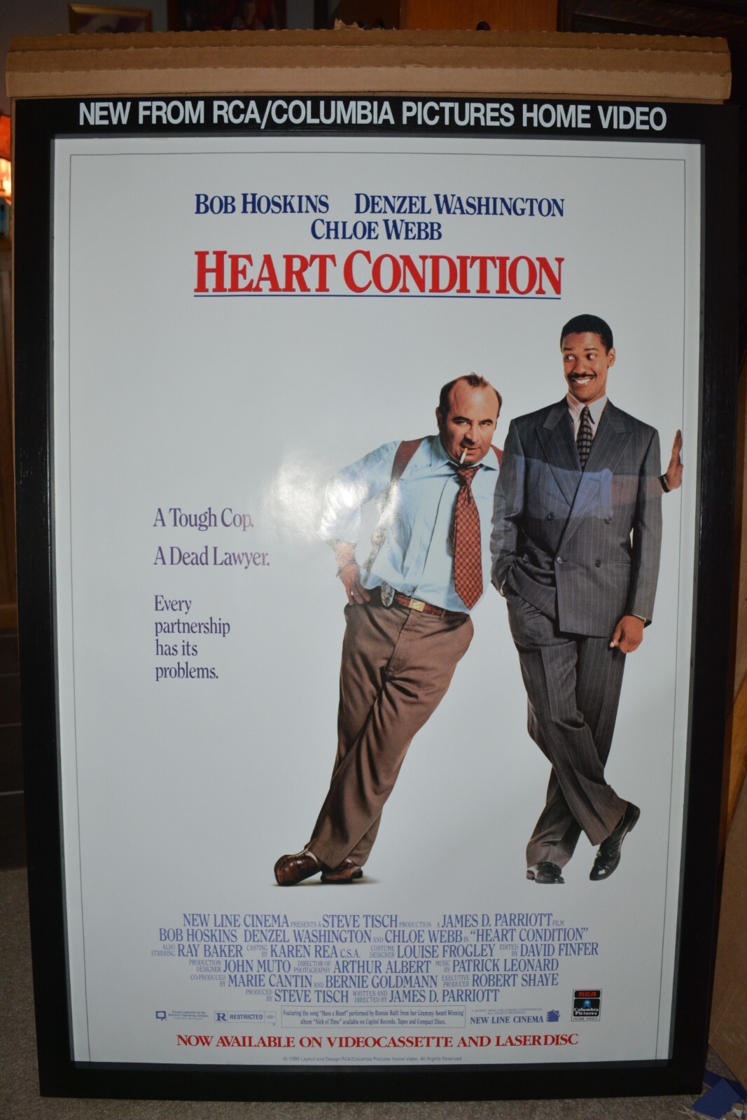 1990 HEART CONDITION MOVIE PROMO LOBBY POSTER 29X42 FRAMED W/ ORIG. BOX