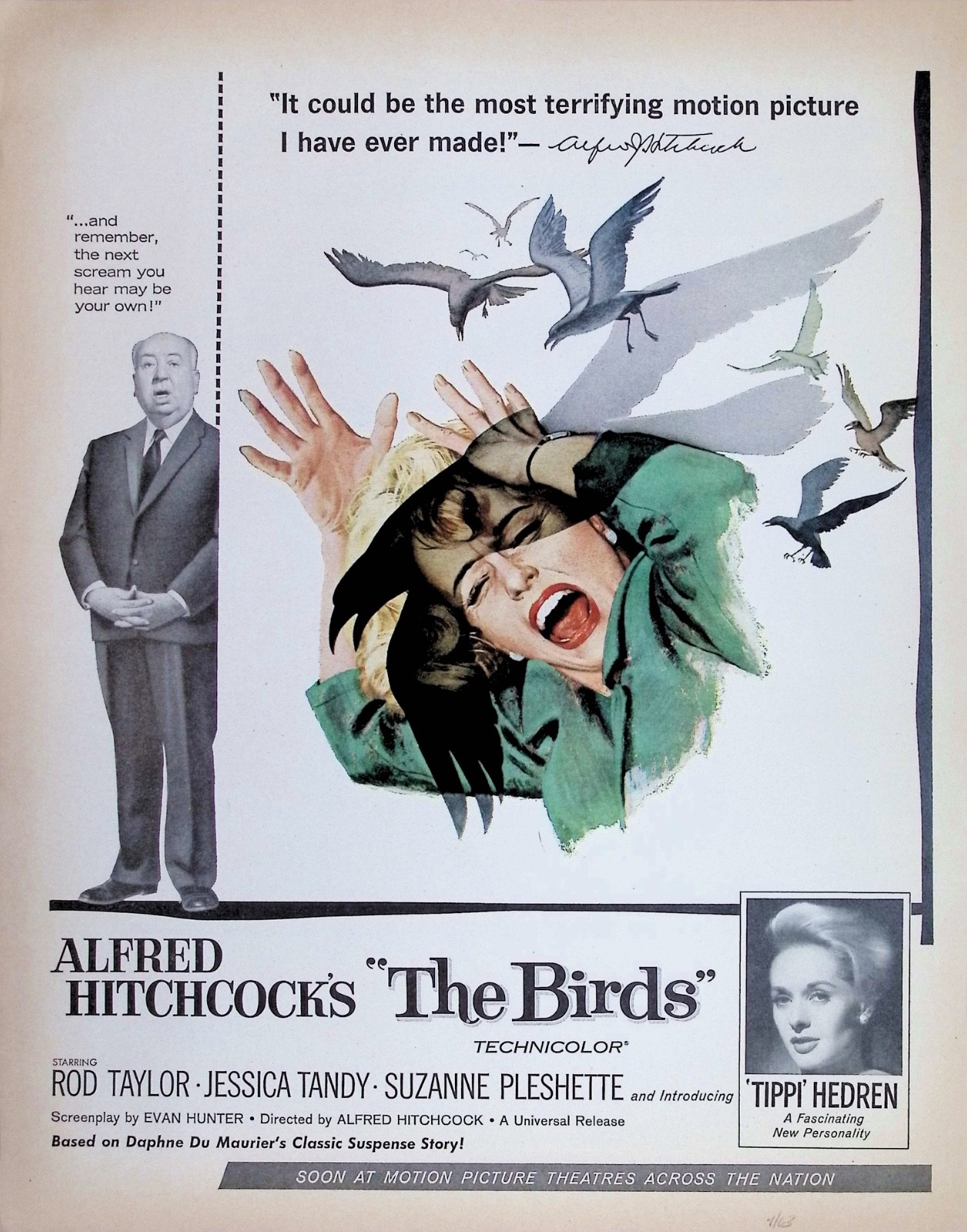 Original 1963 The Birds Ad: Alfred Hitchcock Tippi Hedren Horror Suspense Movie